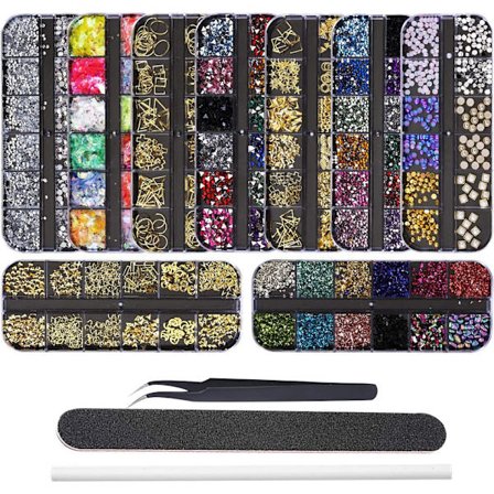 9 lådor Strass för nageldekorationer Spikdiamante