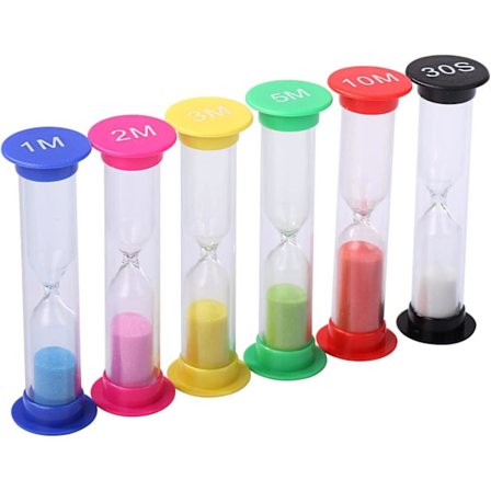 Sæt med 6 timeglas – 30 sek, 1 min, 2 min, 3 min, 5 min, 10 min