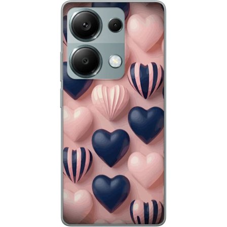 Yhteensopiva Puhelinkuori Xiaomi Redmi Note 13 Pro 4G Pehmeät kolmiulotteiset sydämet vaaleanpunaisessa ja merensinisessä sävyssä romanttisessa kuosis