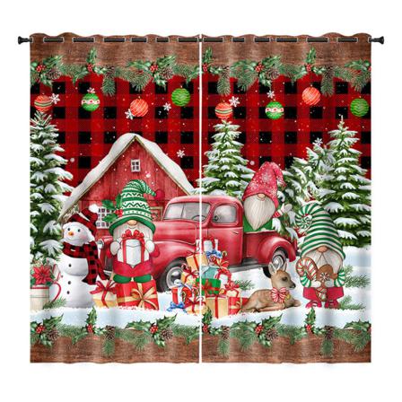Xmas Multi-mönster Julgardiner Print Fönstergardin
