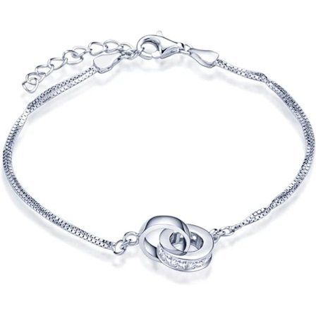 Elegant damearmbånd i 925 sterlingsølv med cubic zirconia-ringe, håndkæde, justerbar