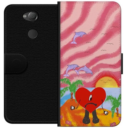 Kompatibelt Lommeboketui til Sony Xperia XA2 Bad Bunny i en fargerik quiltet jakke med hjertemønster og solbriller i moderne gatestil