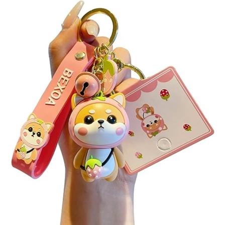Söt nyckelring Kawaii Anime Nyckelringar Tillbehör, Shiba Inu Handväska Charms Bil Cartoon Nyckelkedja för Flicka Kvinnor