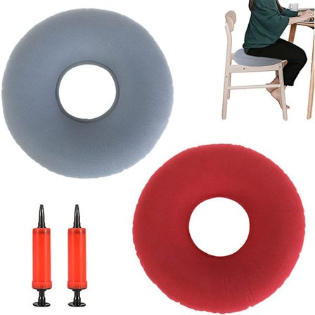 2 stk Donut Setepute, Oppblåsbar Ring Setepute, Oppblåsbar Setepute med Pumpe, Puter for Biler, Sofa, Skrivebord og Rullestoler (Rød,