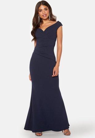 Goddiva - Bardot Pleat Maxi Dress - Navy
