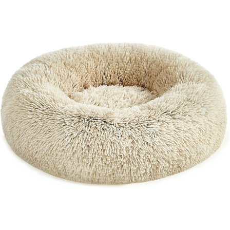 Khaki Hundeseng, Rund Donut-formet Seng, Sofa, Aftagelig og Vaskbar Central Pude, Blødt Plys Stof, 60 cm