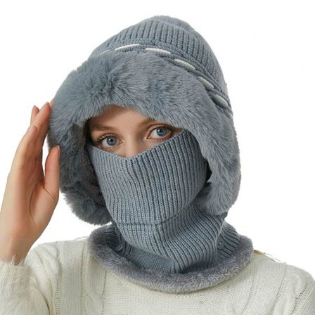 Strikket lue Face Cover Neck Caps GRÅ