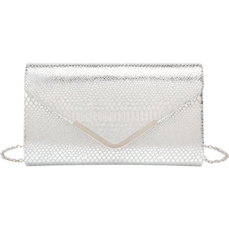 Skuldertaske Jessica Sølv, Aftentaske, Clutch, Slangeprint, Aftagelig Skulderkæde, Dametaske, Taske, Kvinder, Partysølv