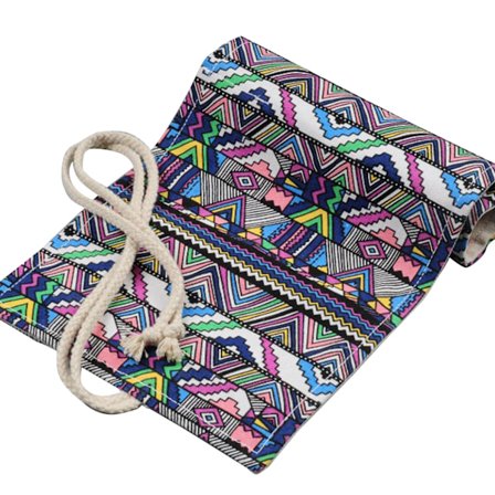 Pencil Wrap Rulle Etui 72 Rum Lilla Etnisk Stil Blød Tyk Lærreds Penneholder til Kunstner Forfatter Børn