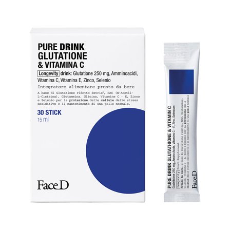 FaceD Integratori Pure Drink Glutatione & Vitamina C - Longevity Drink 30x15ml - Integratore Corpo e Detox