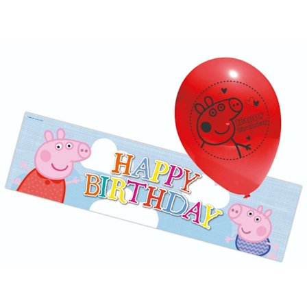 Greta Gris Grattis på födelsedagen Banner med Ballonger Set (6-pack) O