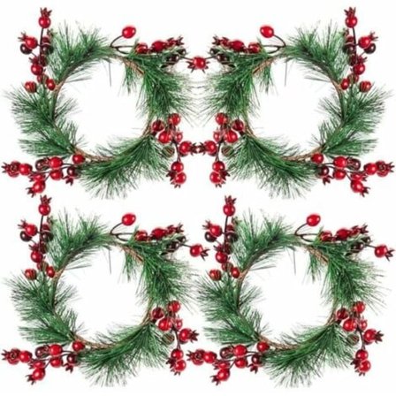Pakke med julelysringer - 4,5" lyskrans med kunstige røde bær - Julekrans lysholder for Chris