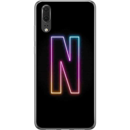 Kompatibelt Mobilskal till Huawei Huawei P20 Minimalistisk neonbokstav N i färgskiftande ljus mot svart bakgrund