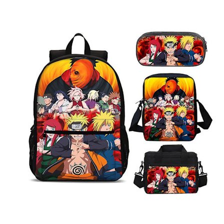 4-piece Naruto Set Anime Ninja Uzumaki Narutoes Schoolbag Travel Backpack Lunch Bag Shoulder Bags Pencil Case