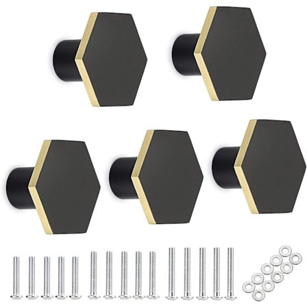 5 st hexagonformade dörrhandtag retro skåpdörrknopp, dekorera låda, byrå, skåp, skåp etc. (svart)