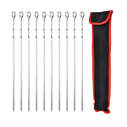 10 stk. grillspyd i rustfrit stål til grill, flade metalspyd