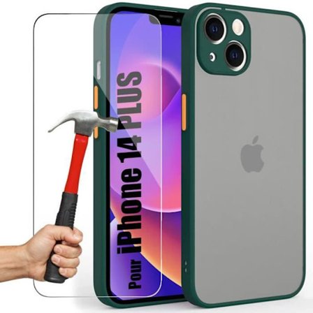 Coque - BOOLING - för iPhone 14 Plus - Silikon Grön Natt - 2 Pansarglas Ingår