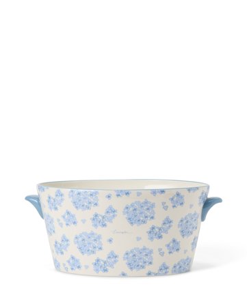Lexington Blommig kruka med handtag i stengods, blå/vit