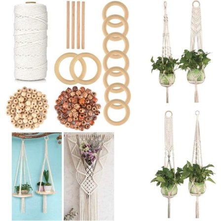 IC Makrame Bomull, 3 Mm X 100 M Bomullsgarn, 4 Träpinnar 8 Trä