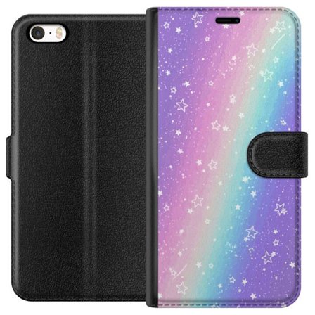 Kompatibel Tegnebogsetui til Apple iPhone 5 Rainbow-farvet pastelbaggrund med hvide stjerner og glitrende prikker i blød overgang