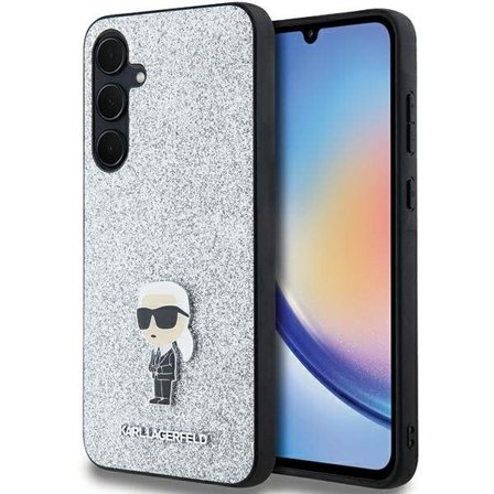 Karl Lagerfeld Fast glitter Ikonik Logo metallnålveske for Samsung Galaxy A35 - sølv