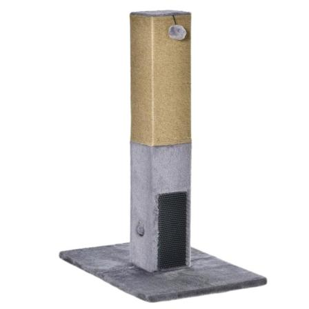 Rootz Skrapstolpe - Katter Skrapstolpe - Kattträd med jutrep - Lekträd inklusive leksaksplysch - Grå - 59,5 x 39 x 79 cm