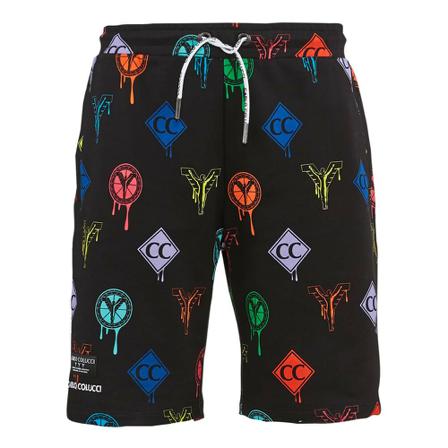 Carlo Colucci Sweatbermuda with various brand logos Daros Sort, Herre Chino Shorts