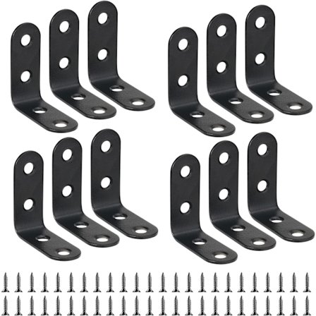 12 Stykker 40mmX40mm Hjørnebøjle Sort Retvinkelbeslag L-formet Beslag 40mm Rustfrit Stål 90 Graders Vinkelbeslag Hyldebeslag kompatibel med Træ