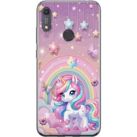 Kompatibel Mobilcover til Huawei Y6s (2019) Magisk enhjørning med regnbue manke, stjerner og sommerfugle mod en pastelfarvet himmel med skyer