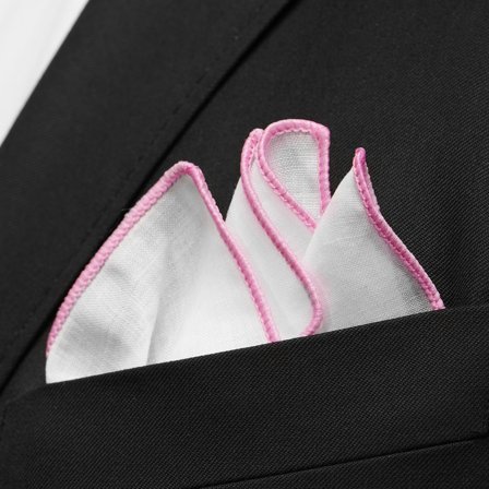 Bílý kapesníček do saka se světle růžovými okraji pro muže - Jednobarevné kapesníčky do saka