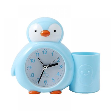2023 Children's Alarm Clock, Penguin Pen Holder, Alarm Clock, Office Desk Clock, Bedside Timer, Alarm Clock, Student Gift - Blue