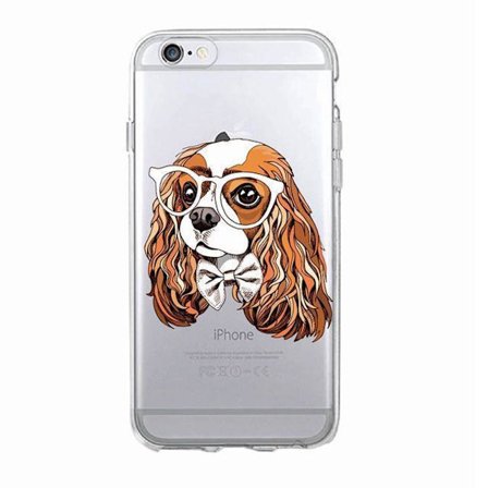 iPhone 12, 12 Pro & Max transparent skal hund med vita glasögon