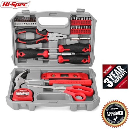 42 Dele Rød Værktøjskasse - Komplet Værktøjssæt med Hammer, Klemmer, Skruetrækkere