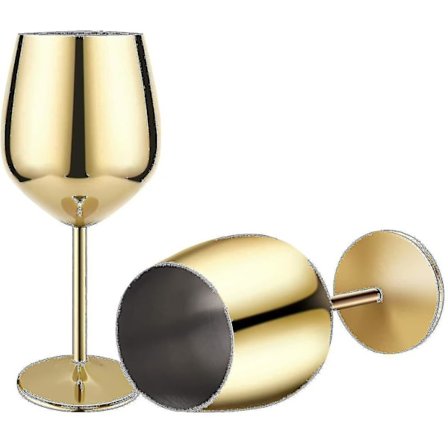 Guldfärgade vinglas, 2 rostfria cocktailglas