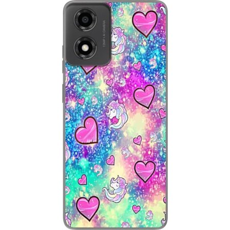 Kompatibelt Mobildeksel til Motorola Motorola Moto E14 Unicorn og hjerter