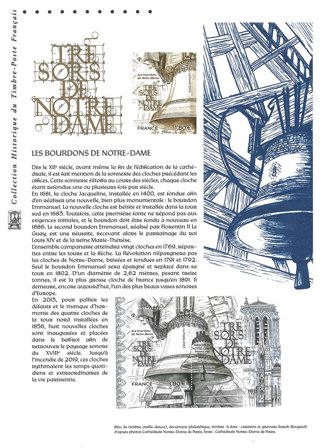 Frankrig - Kirkeklokke Notre Dame - Førstedagskuvert med miniark