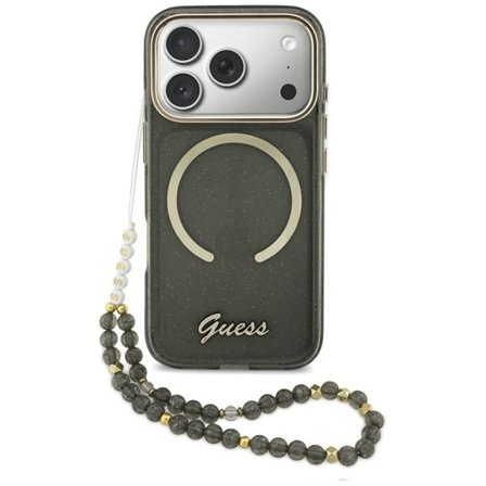 Guess IML Glitters Script Strap MagSafe-fodral för iPhone 17 Pro - Svart