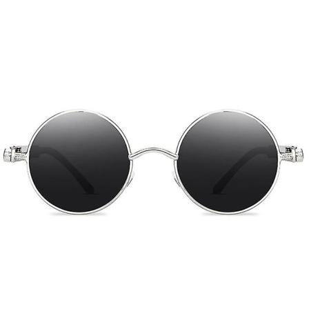 Voksne Steampunk Cyberpunk Runde Solbriller Vintage Retro Cirkel Briller Silver Frame Grey Lenses