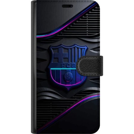 Kompatibelt Lommeboketui til Xiaomi 15 Pro FC Barcelona klubbemblem i neonblått og rosa med futuristisk metallisk design
