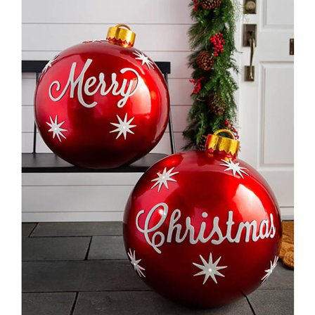 Udendørs Oppustelige Juledekorationskugler, 24 tommer Oppustelige Juleballoner med Pumpe, Kæmpe Julepakke, PVC Oppustelig Jul