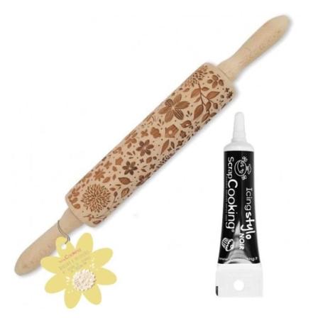 Trækagerulle med naturprint 39 cm + Sort glasur