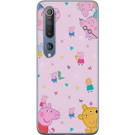 Kompatibel Mobilcover til Xiaomi Mi 10 5G Peppa Gris med en baby i armene, morgris motiv i farverig og blød børneillustration med hjerter