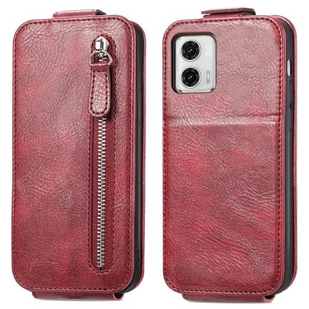 Vertical Flip Phone Suojakotelo With Zipper For Motorola Moto G73 - Punainen