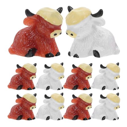 20 stk. Mini Resin Dyr: Miniatyr Resin Highland Kufigurer - Søte Tegneserie Dyrepynt for DIY Dekor Eventyrhage Dukkehus Skrivebord [HK]