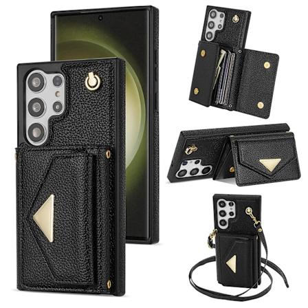 Til Samsung Galaxy S24 Ultra Etui Organ Kort Taske Læder+tpu Cover Med Skulderrem Black