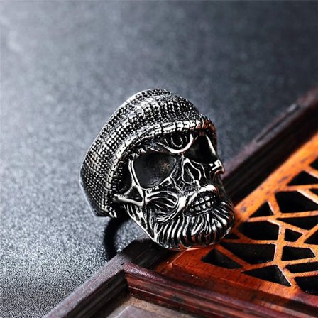 Ring with skeleton stainless steel skull with hat punk rock