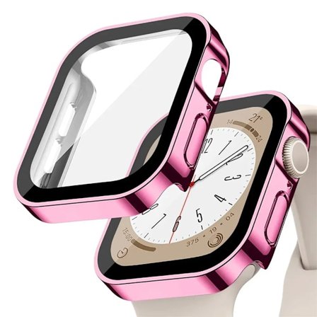 Glas + skal för Apple Watch serie 9 8 7 6 5 4 se 44mm 40mm 41mm 45mm Rak Kant Skärmskydd Apple Watch tillbehör