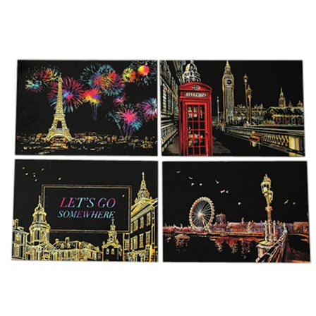 4 stk. 20x14 cm magisk skrapekunstmalepapir med tegnepinne leketøy for barn