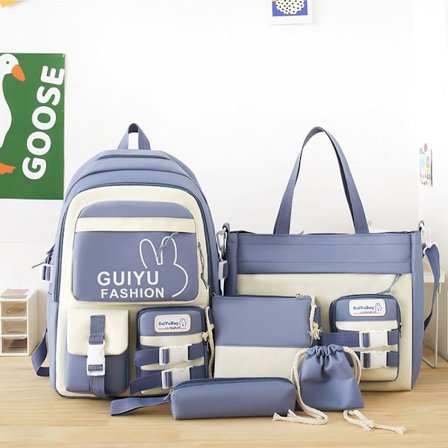 Student skolväska grundskola flicka ryggsäck Mori set 5 delar mellanstadieelever - blå