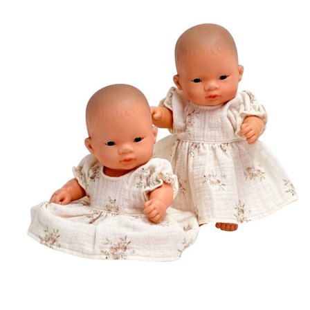 Sukienka dla lalki Miniland 21 cm, kwiaty na kremie